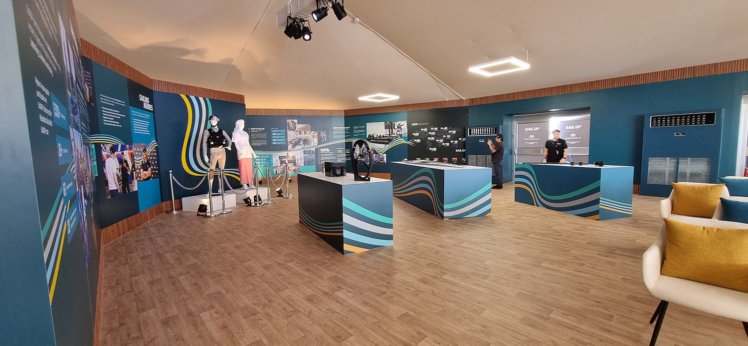 Evolution Scenic branded temporary venue fabricated for Mubadala SailGP at Emirates Palace Abu Dhabi.