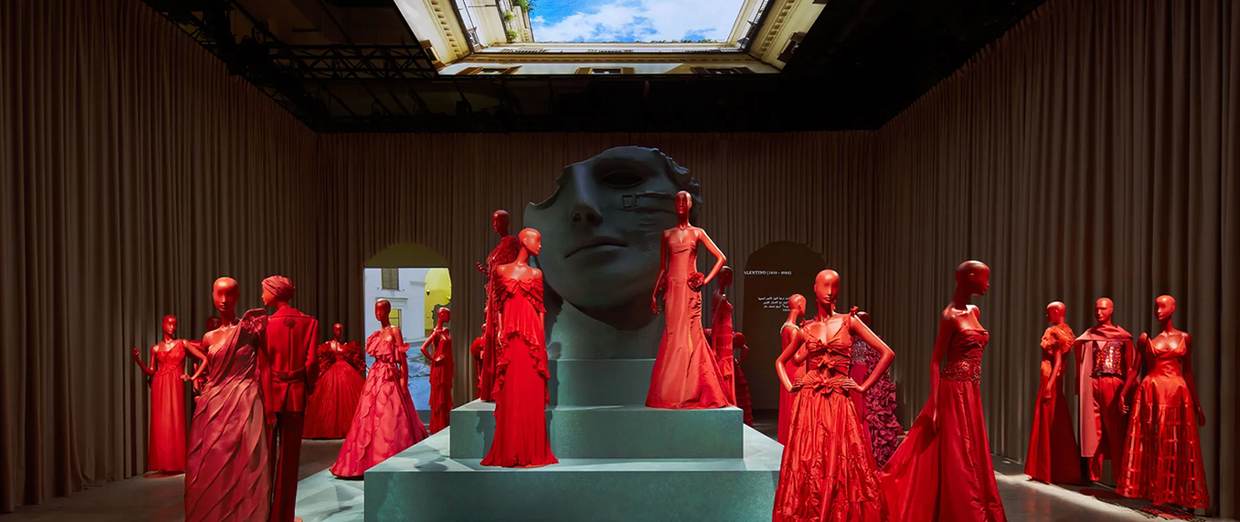 Structural steel fabrication integrated into the Forever Valentino exhibition architecture.