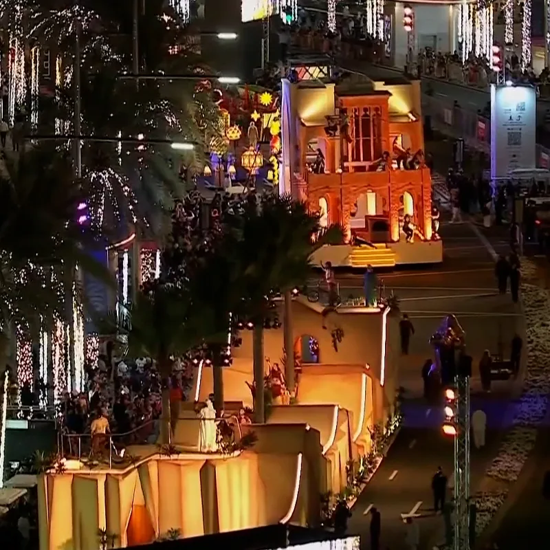Finished parade float scenic surface revealing engineered structure and services beneath.
