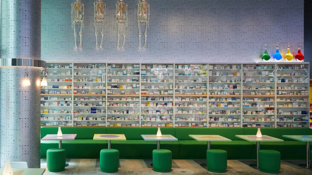 Pharmacy-style display cabinets installed within Prada Mode by Evolution Scenic
