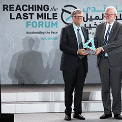 REACH Awards backdrop and presentation plinths with coordinated branded scenic finishes.
