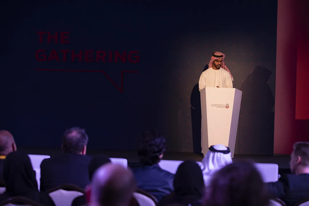 Evolution Scenic red scenic panels integrated around LED screens at Saadiyat Rotana.