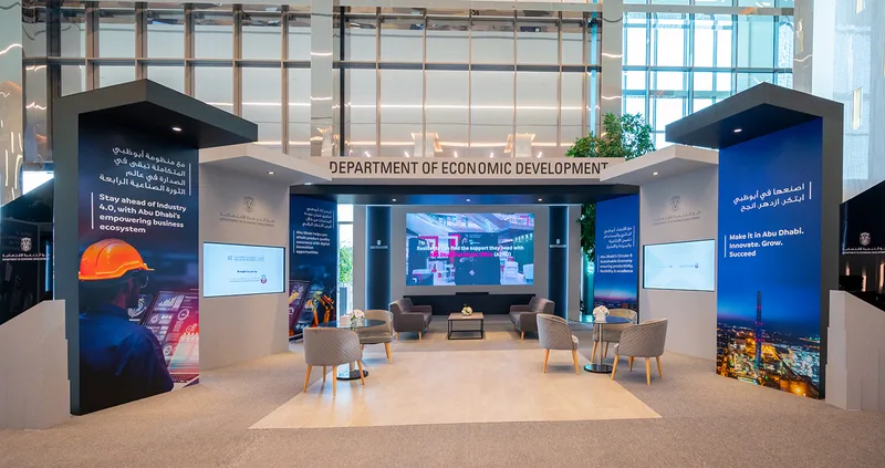 Evolution Scenic custom-built exhibition environment with printed graphics and display screens