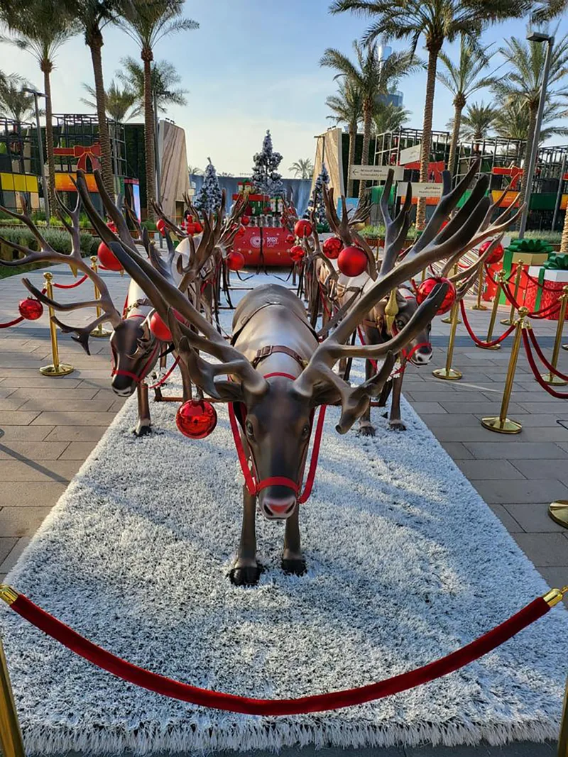 Evolution Prop Shop restored a sculpted reindeer with detailed antlers and festive harness.