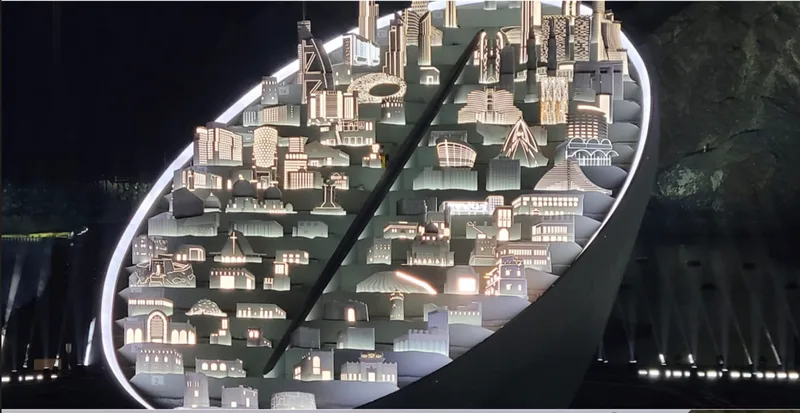 Evolution Scenic synchronised moving scenery fabricated for the Hatta Dam production.
