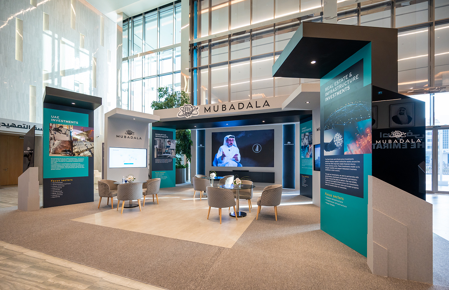 Custom temporary exhibition architecture fabricated and installed at Abu Dhabi Energy Center