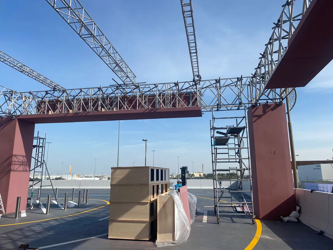 Engineered scenic frame maintaining precise alignment across rigid finished wall panels.
