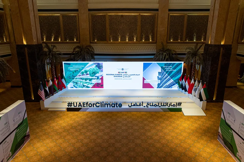Complete UAE Regional Climate Dialogue scenic environment fabricated for Emirates Palace.