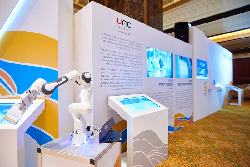 Custom fabricated UNIDO exhibition structures combining information panels with interactive technology displays