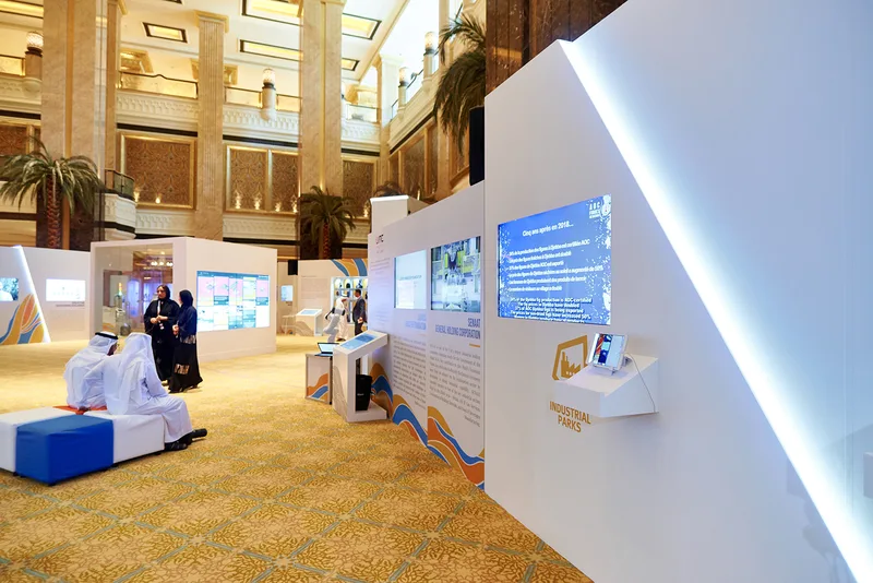 Custom scenic display structure fabricated for the UNIDO exhibition at Emirates Palace Abu Dhabi.