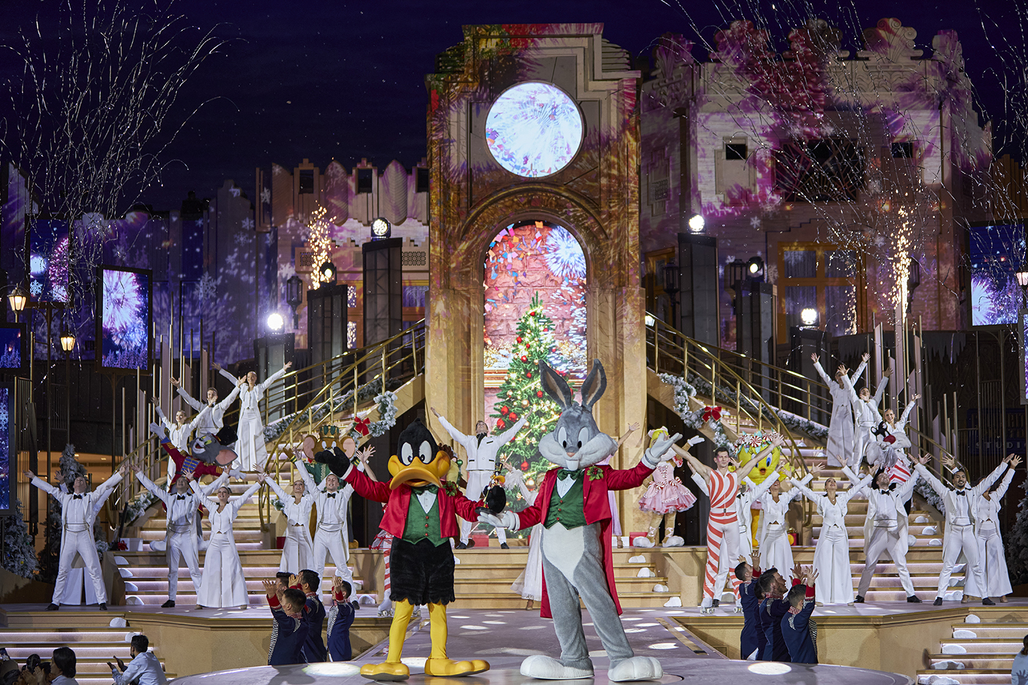 Evolution Scenic motorised winter stage with eight-metre clock tower at Warner Bros World Abu Dhabi.