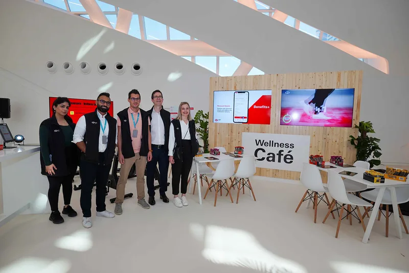 Wellness Café activation with branded scenic construction